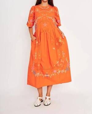 NEW DRA LOS ANGELES palm dress in orange embroidered